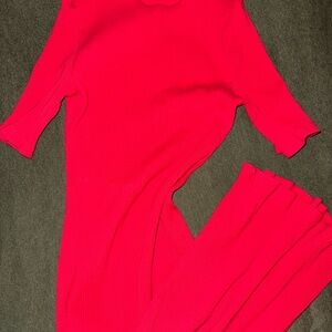 Vibrant Red Ribbed Knit Dress